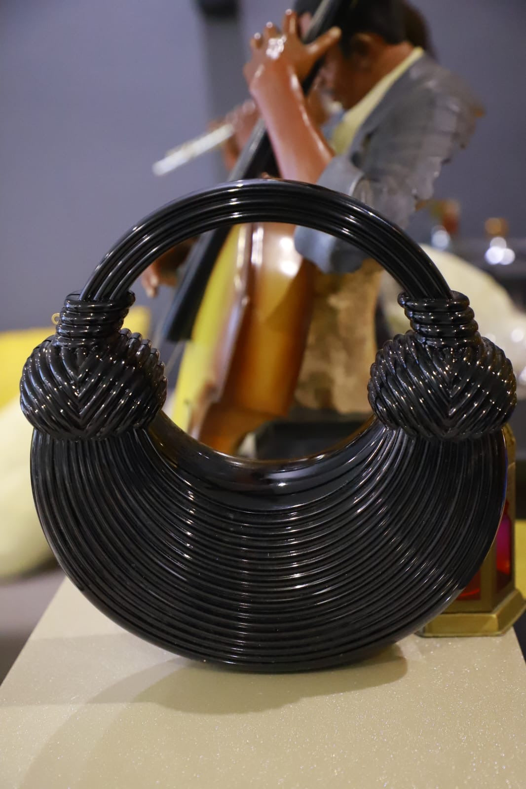 Round acrylic black clutch bag