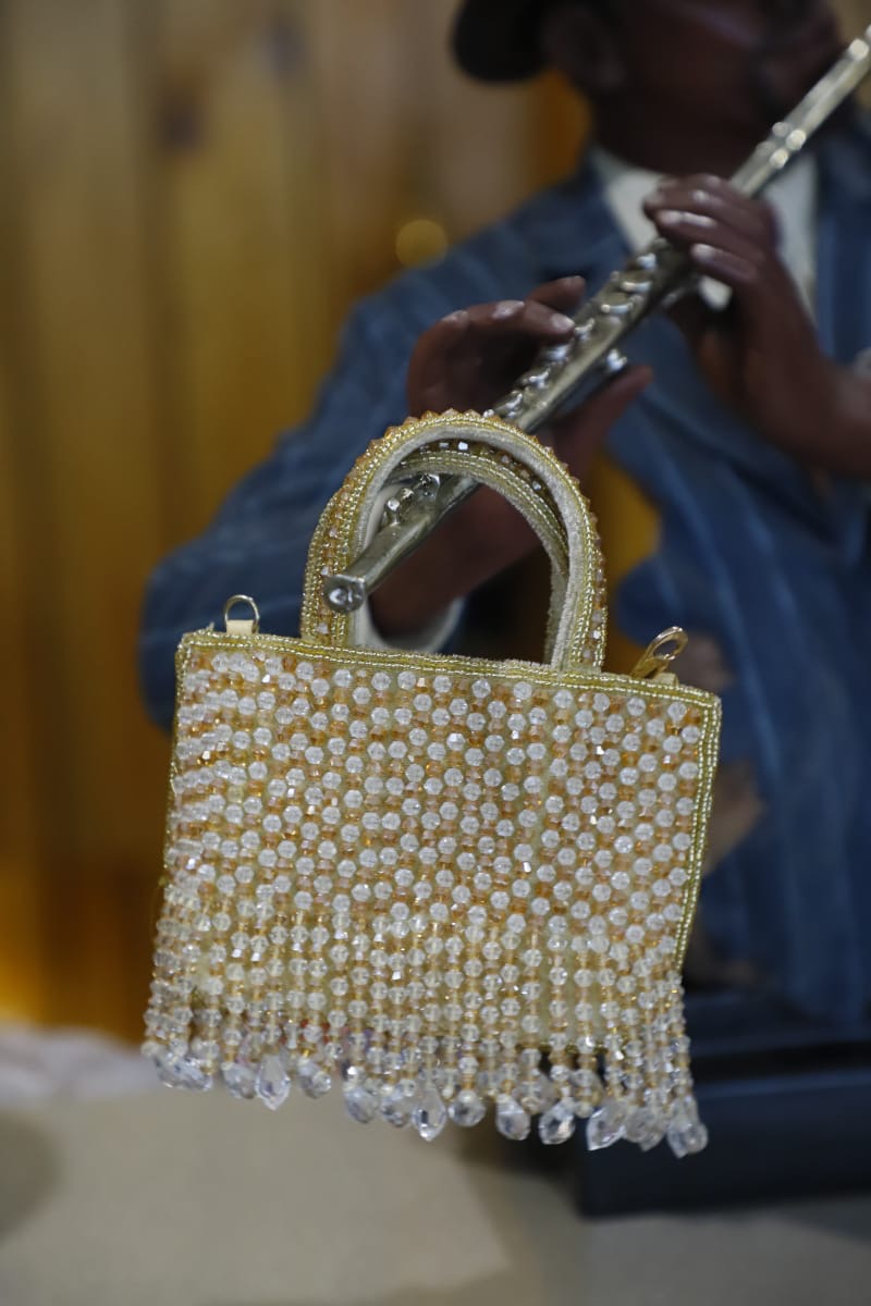Mini beige crystal clutch bag
