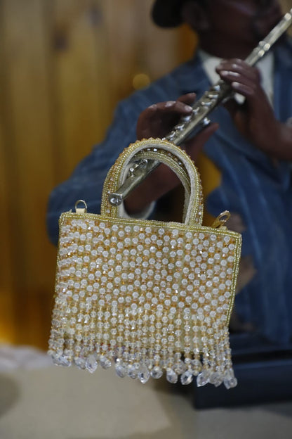 Mini beige crystal clutch bag