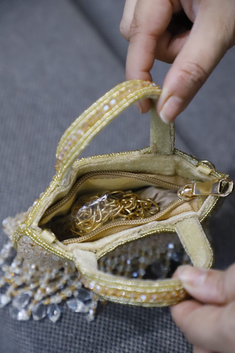 Mini beige crystal clutch bag