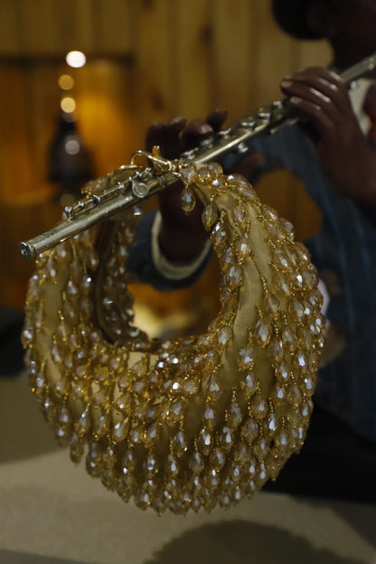Golden crystal mini clutch bag