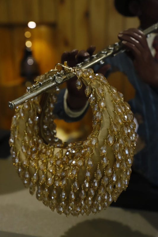 Golden crystal mini clutch bag