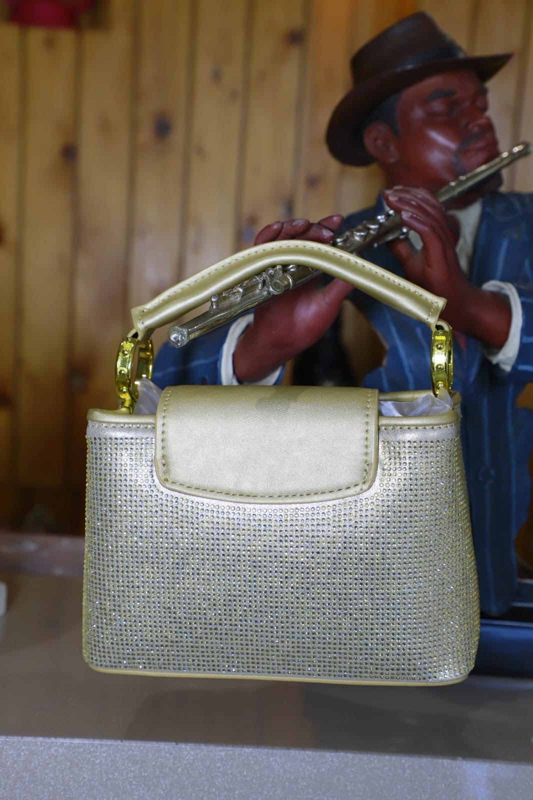 Golden Swaroski clutch bag