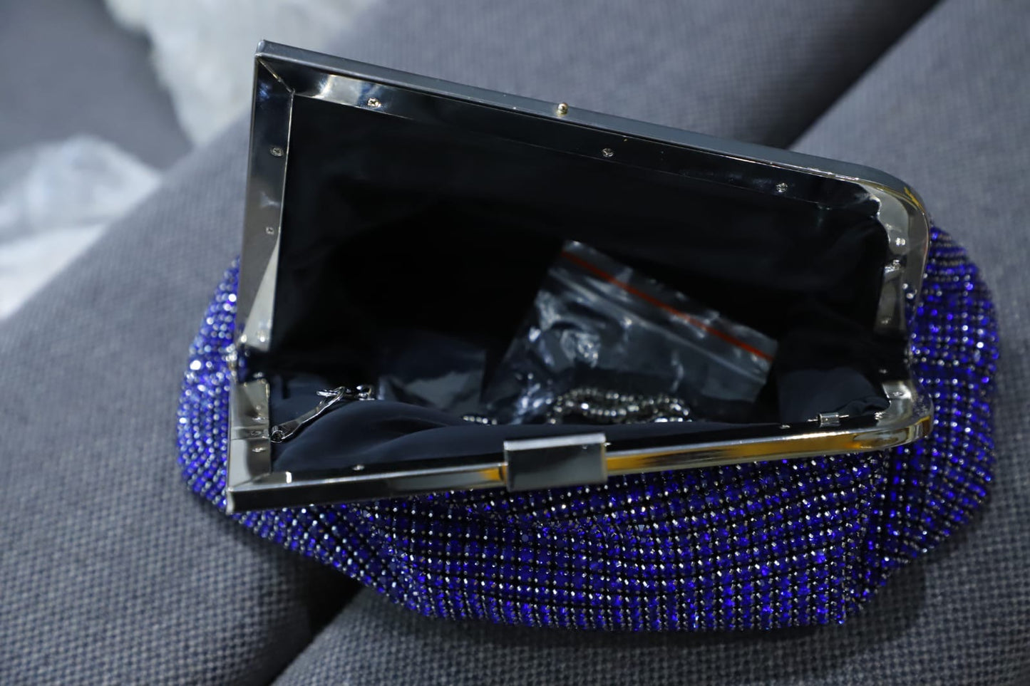 Royal blue Swaroski clutch bag