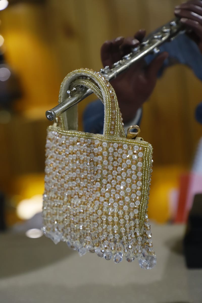 Mini beige crystal clutch bag