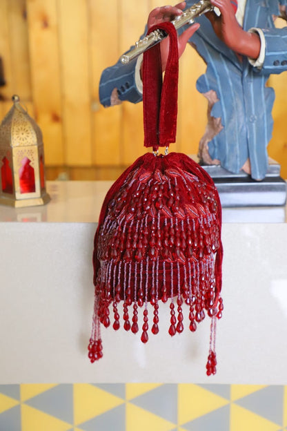Maroon beaded tassel Potli