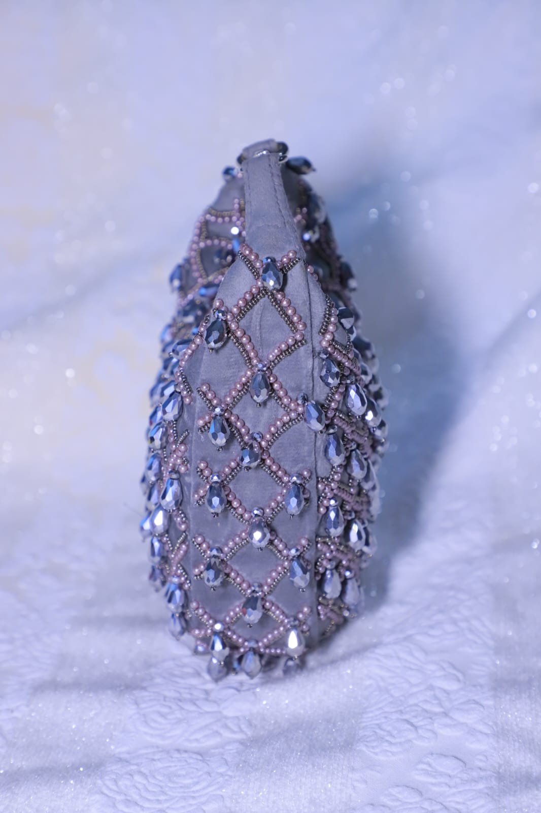 Silver crystal mini clutch bag