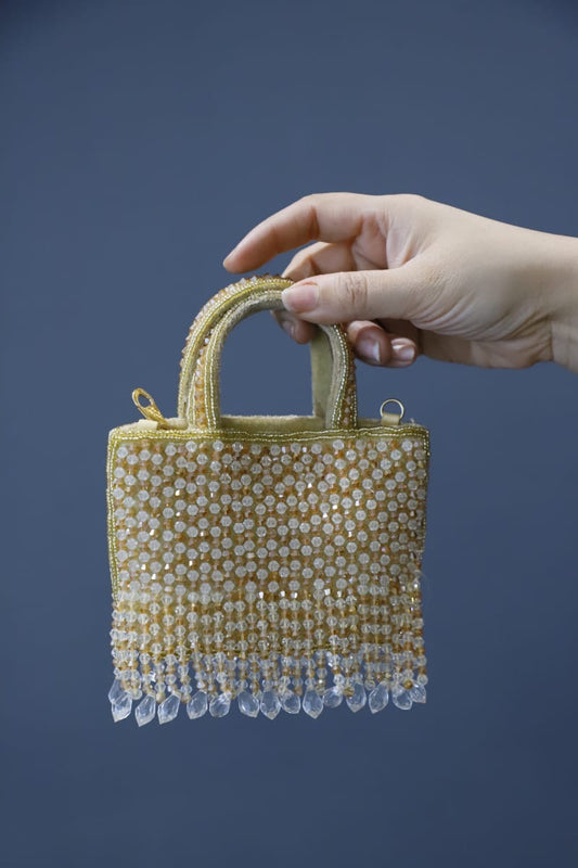 Mini beige crystal clutch bag