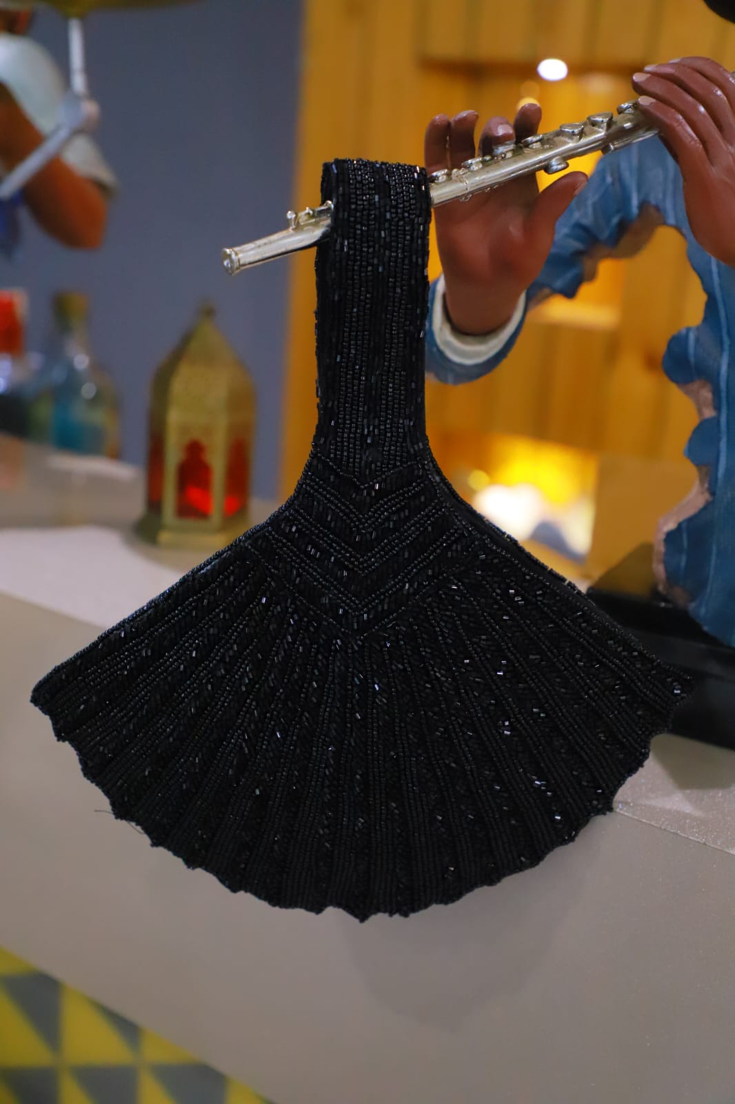 Fan style black potli