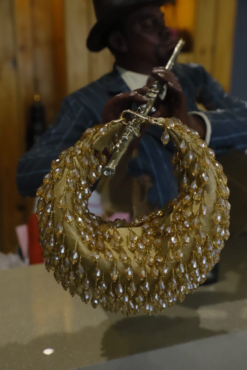 Golden crystal mini clutch bag