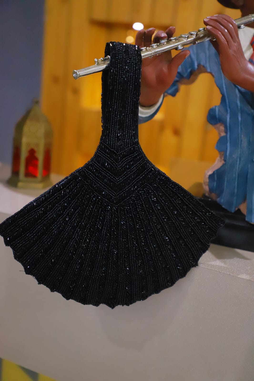 Fan style black potli