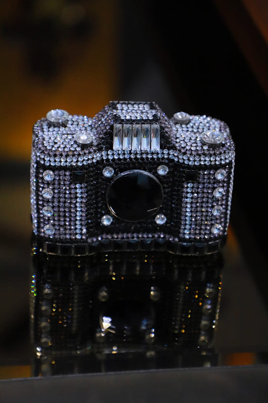 Camera swaroski clutch bag