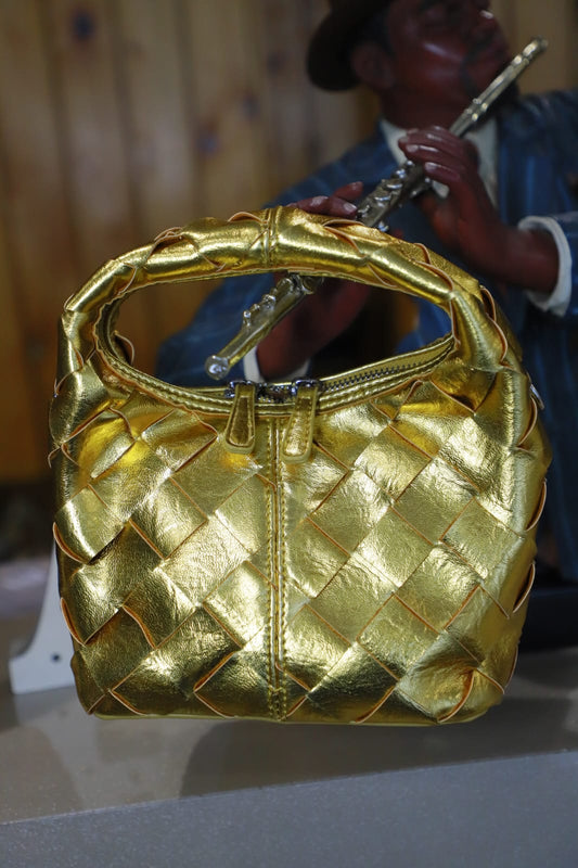 Golden rexin clutch bag
