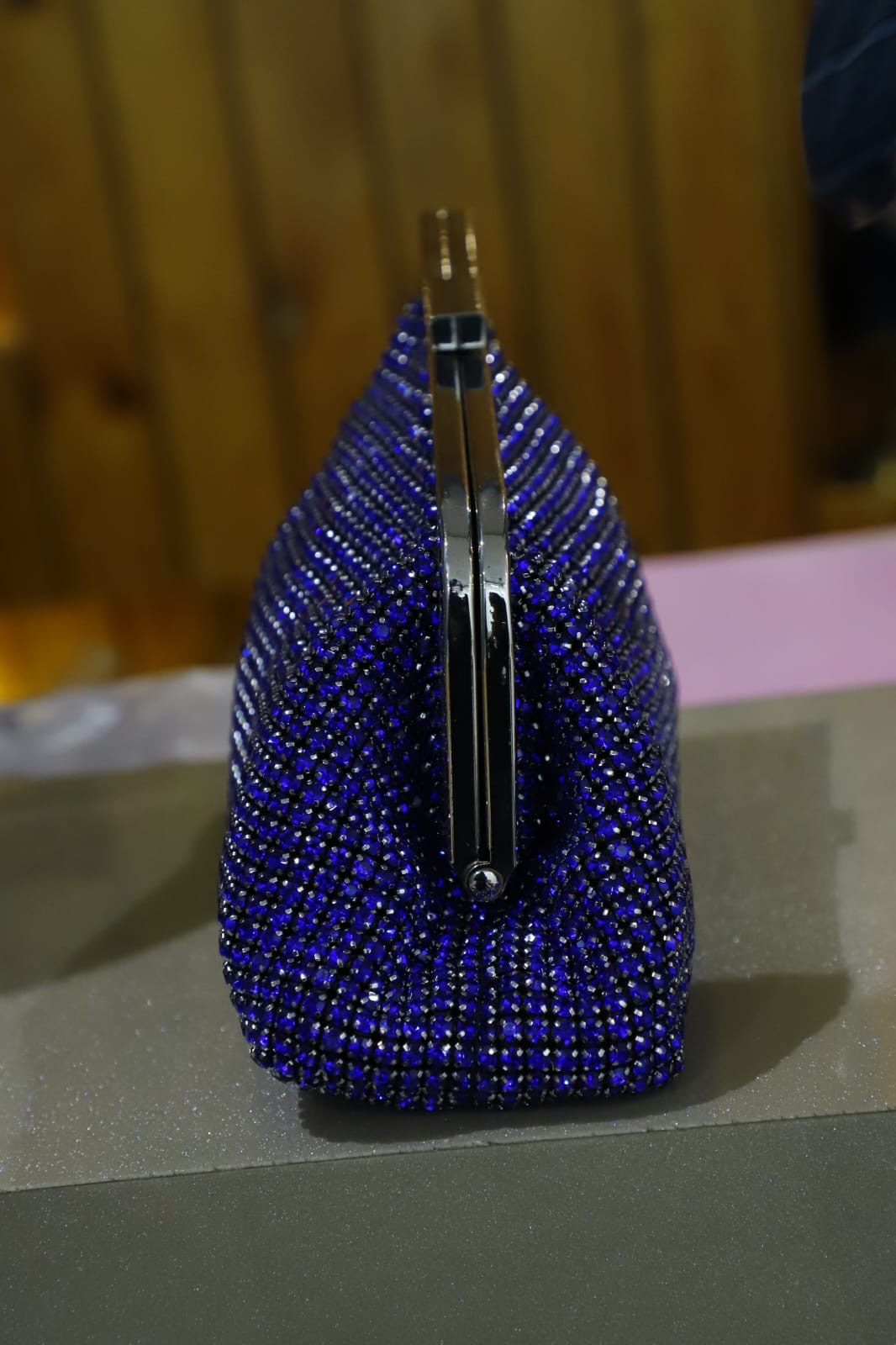 Royal blue Swaroski clutch bag