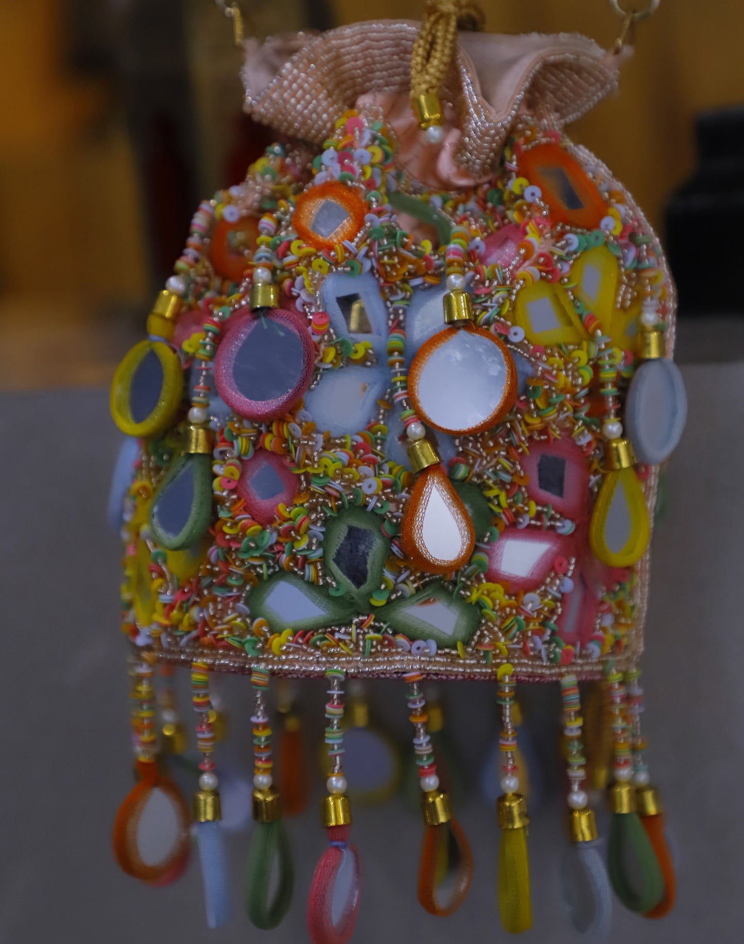 Artisan Beaded Mirror Potli