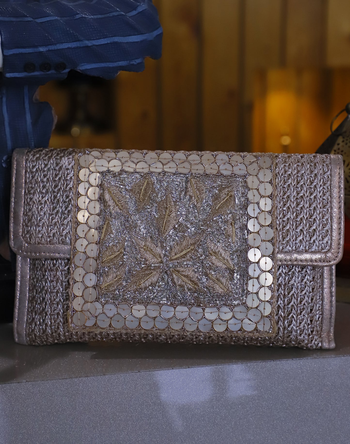 Copper Jute Envelope Clutch
