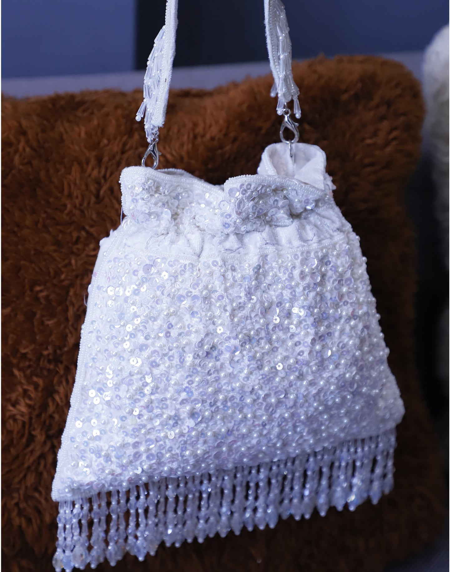 White Sequins & Embroidery Silk Potli