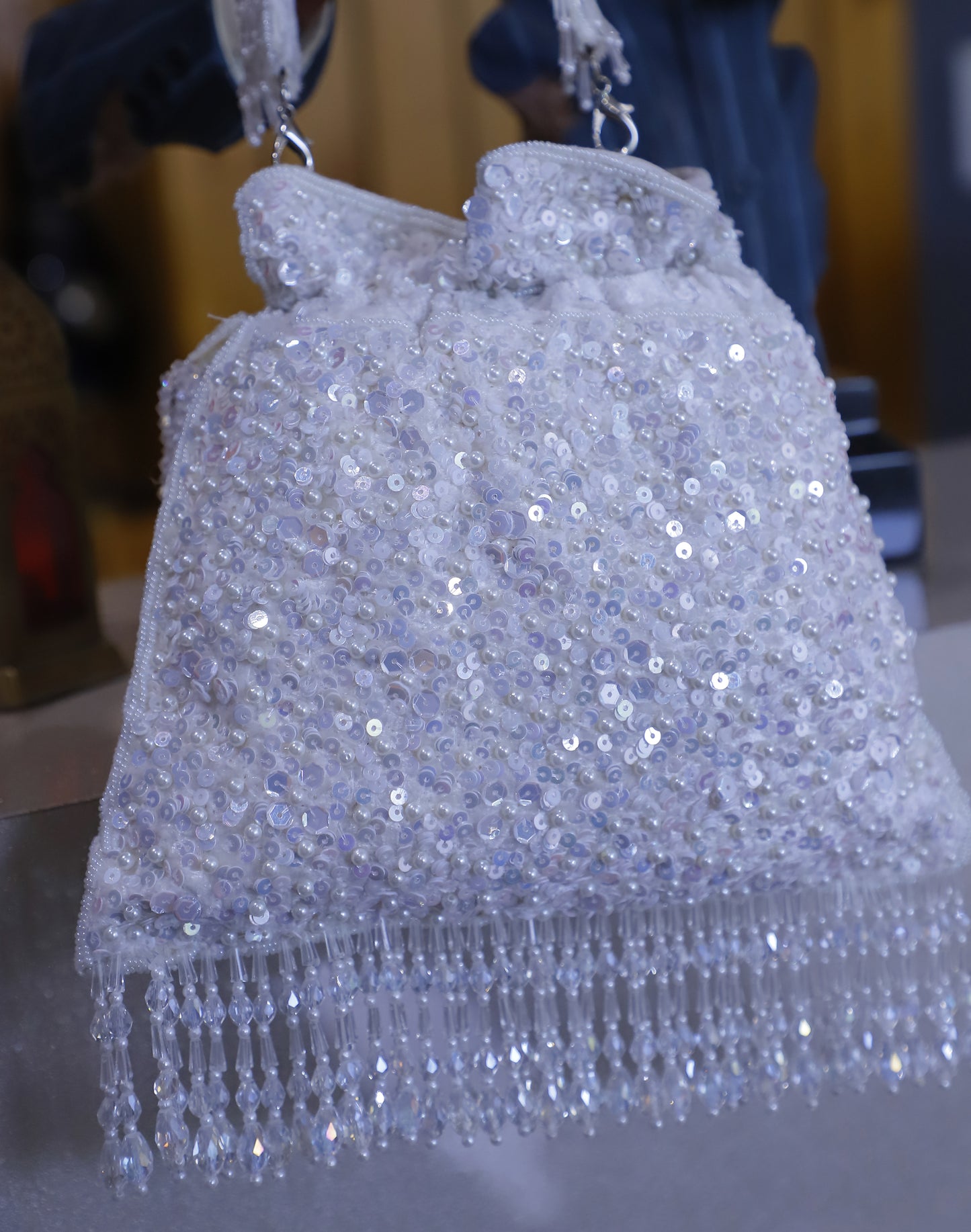 White Sequins & Embroidery Silk Potli