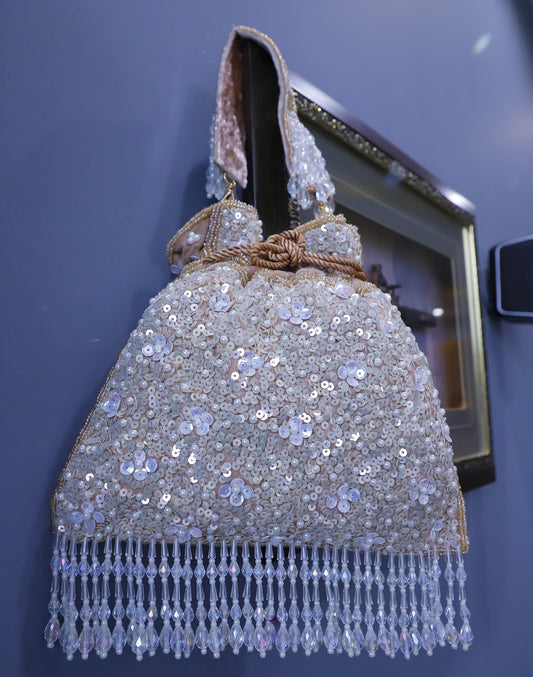 Luxe Beige Sequin Potli