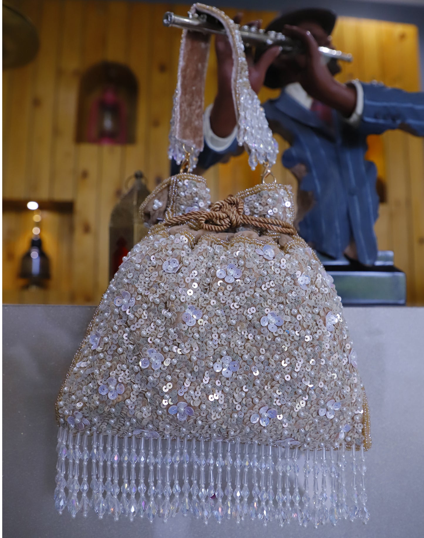 Luxe Beige Sequin Potli