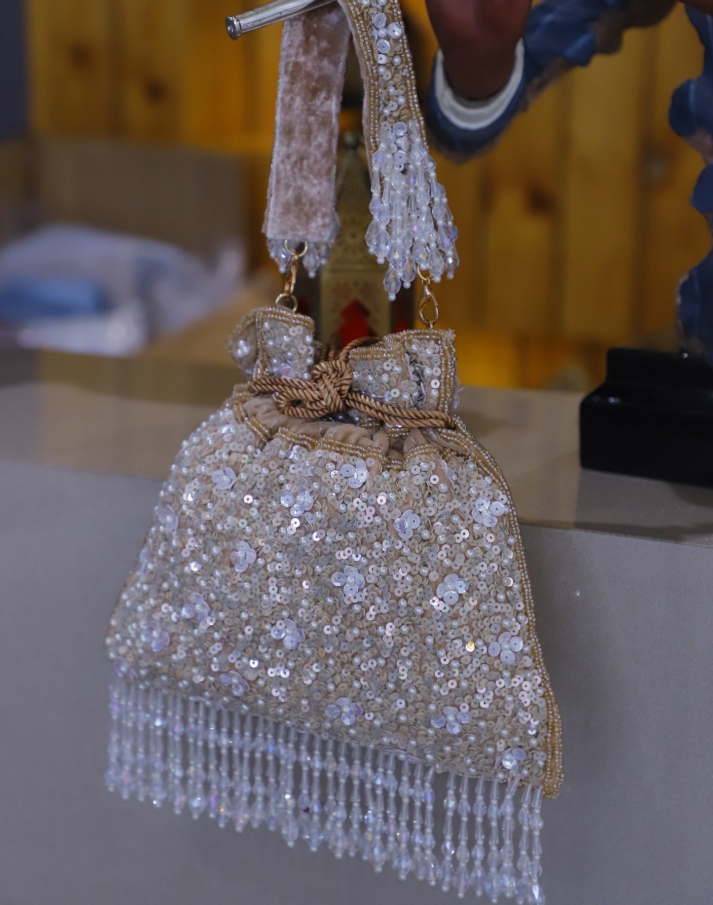 Luxe Beige Sequin Potli