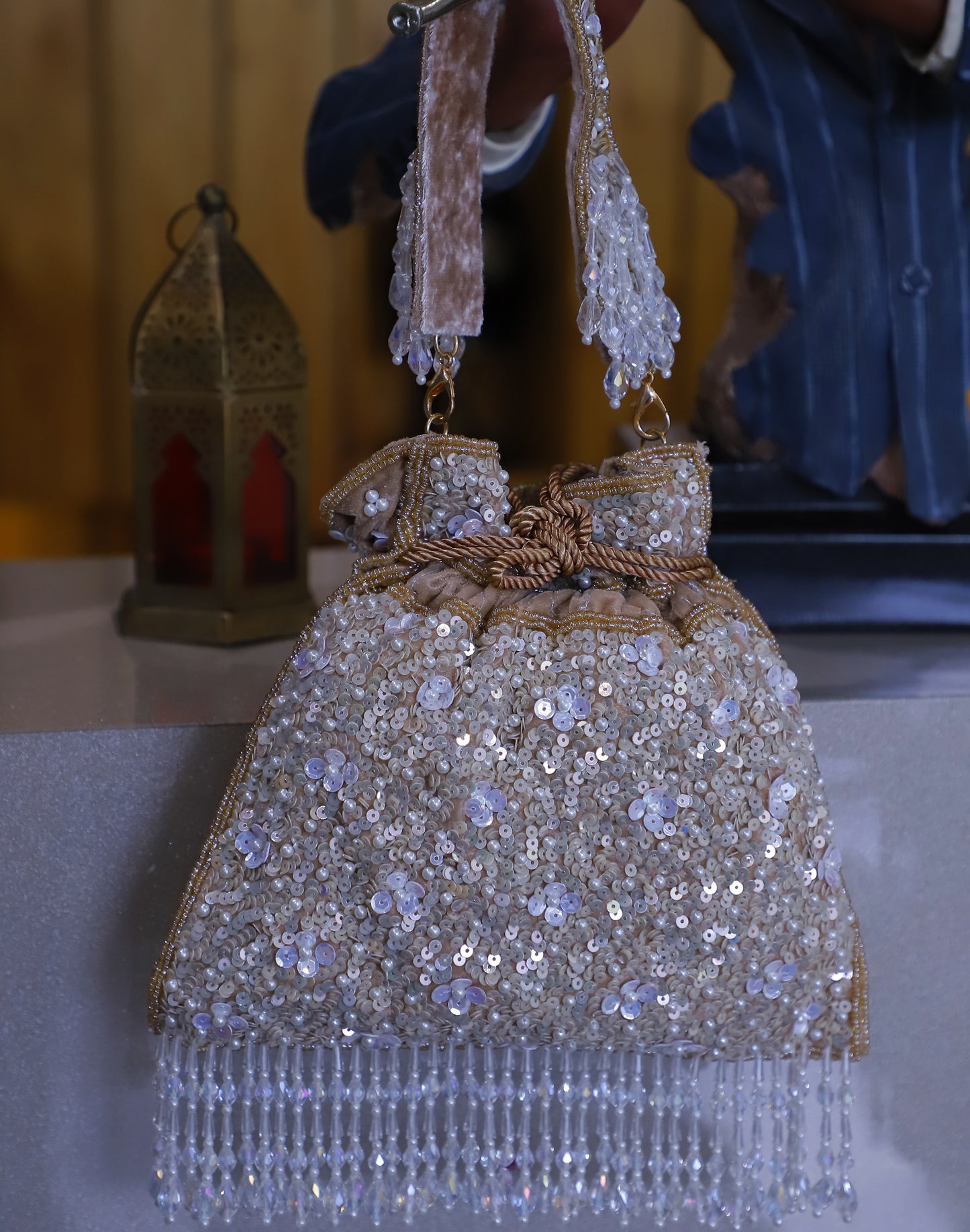 Luxe Beige Sequin Potli