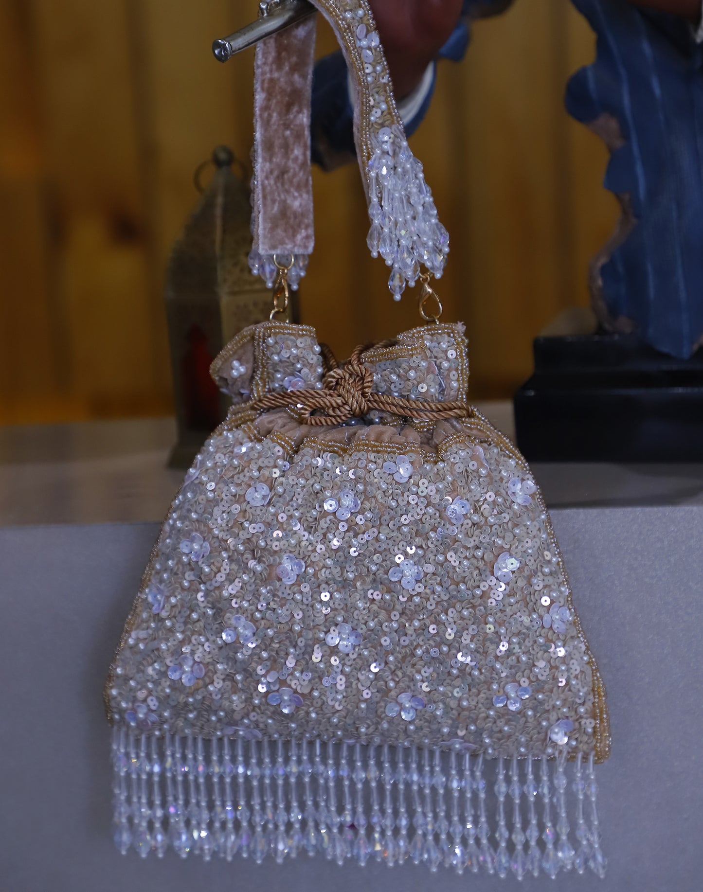 Luxe Beige Sequin Potli