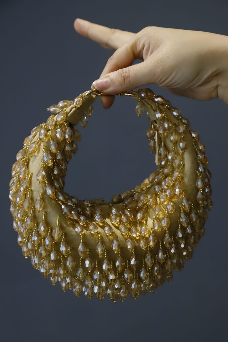 Golden crystal mini clutch bag