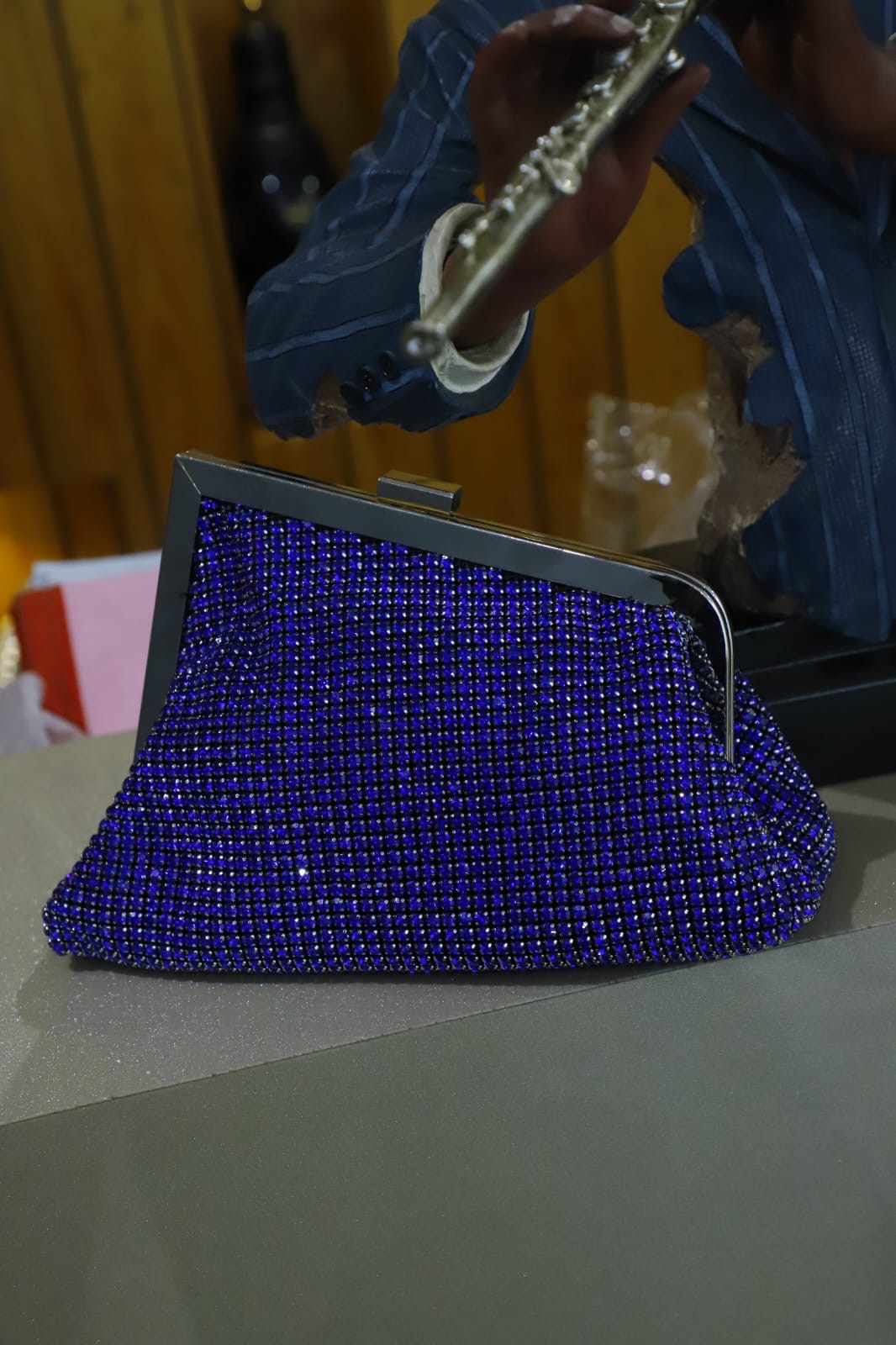 Royal blue Swaroski clutch bag