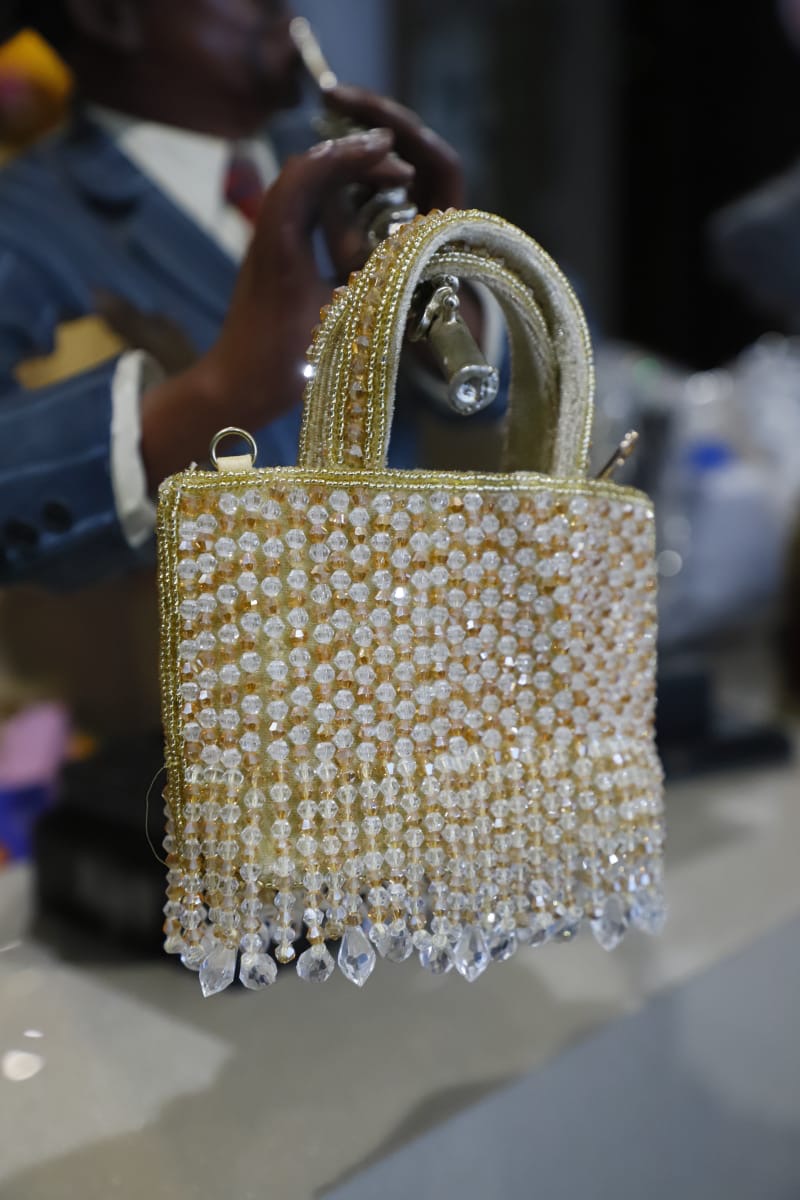 Mini beige crystal clutch bag
