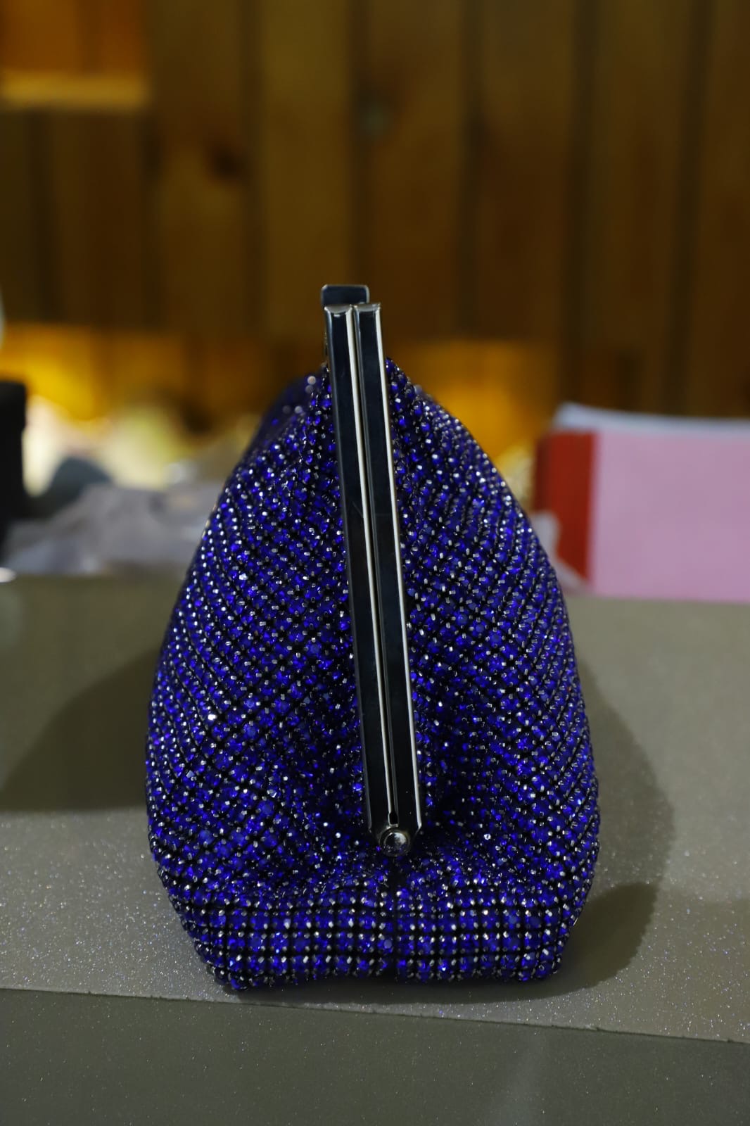 Royal blue Swaroski clutch bag