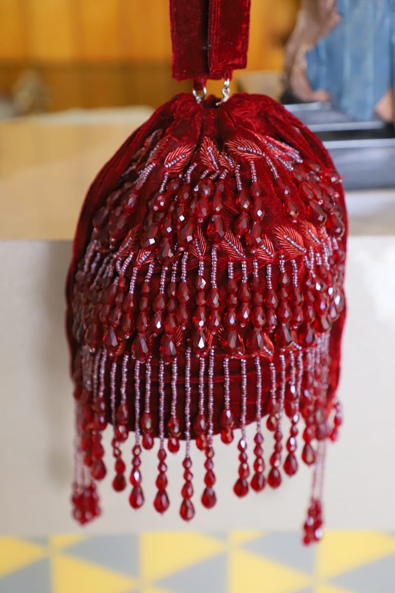 Maroon beaded tassel Potli