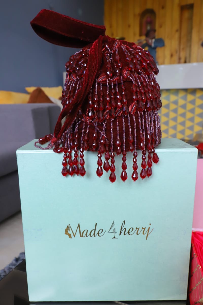 Maroon beaded tassel Potli