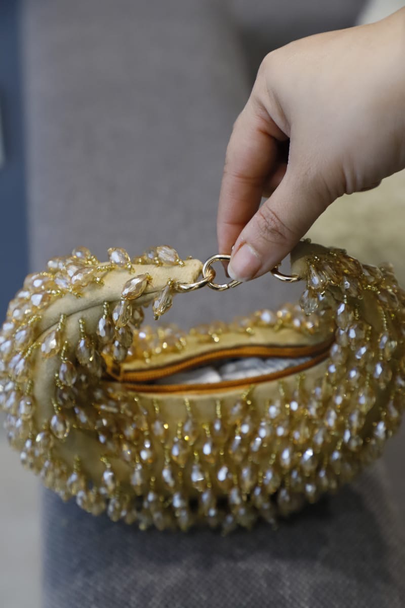 Golden crystal mini clutch bag
