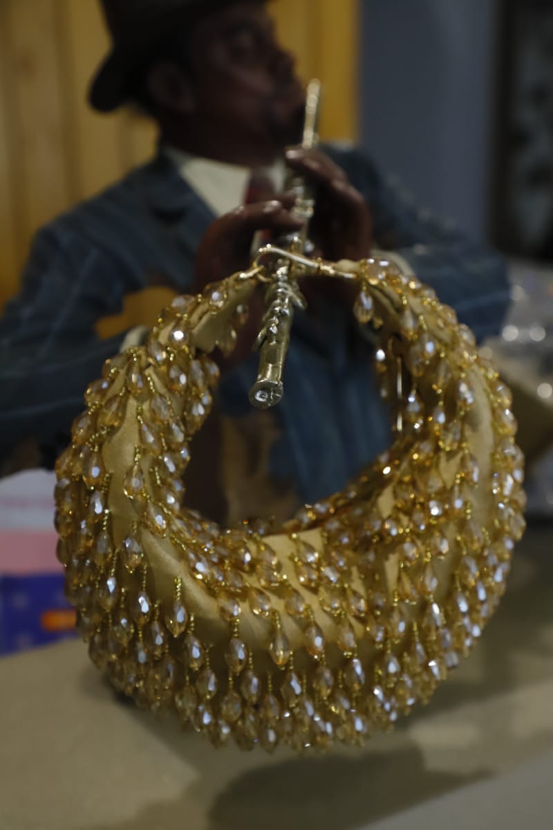 Golden crystal mini clutch bag
