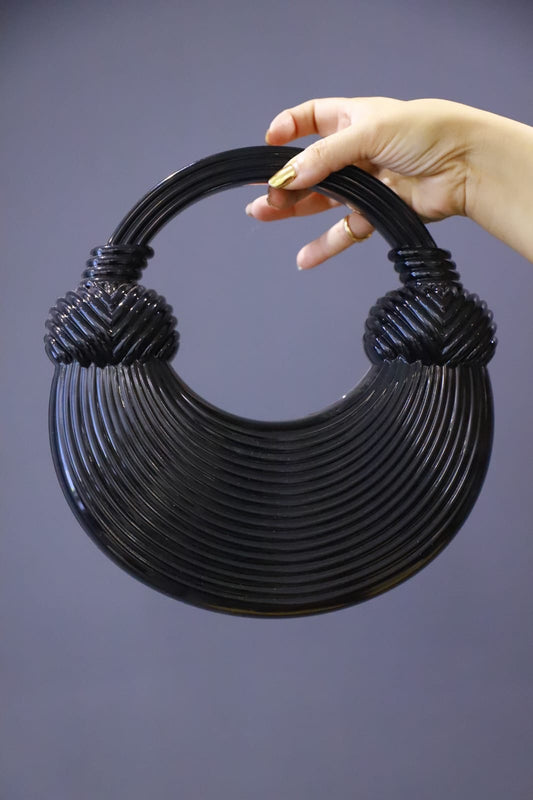 Round acrylic black clutch bag