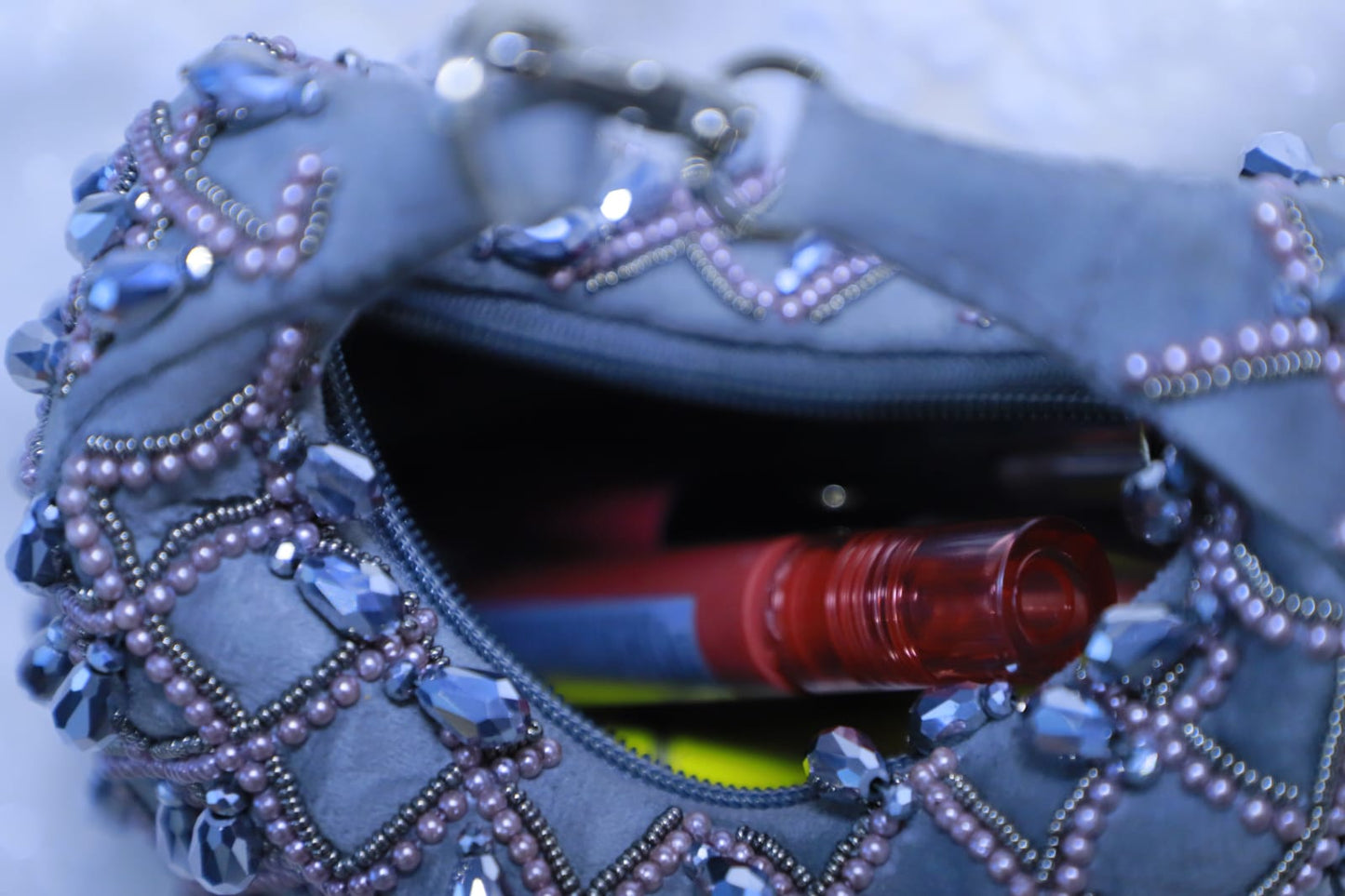 Silver crystal mini clutch bag