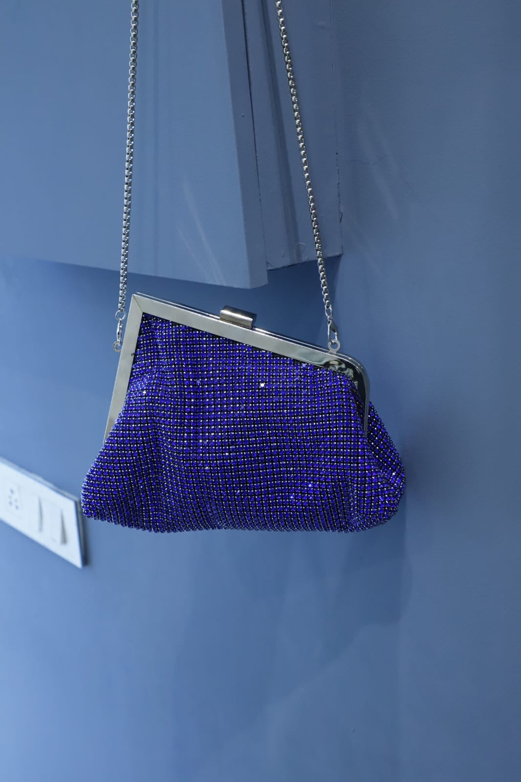 Royal blue Swaroski clutch bag
